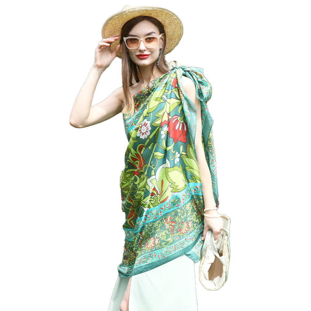Light Green Mulberry Silk Long Scarf Luxury Women Beach Shawl, Anniversary Gift Idea - Free Shipping