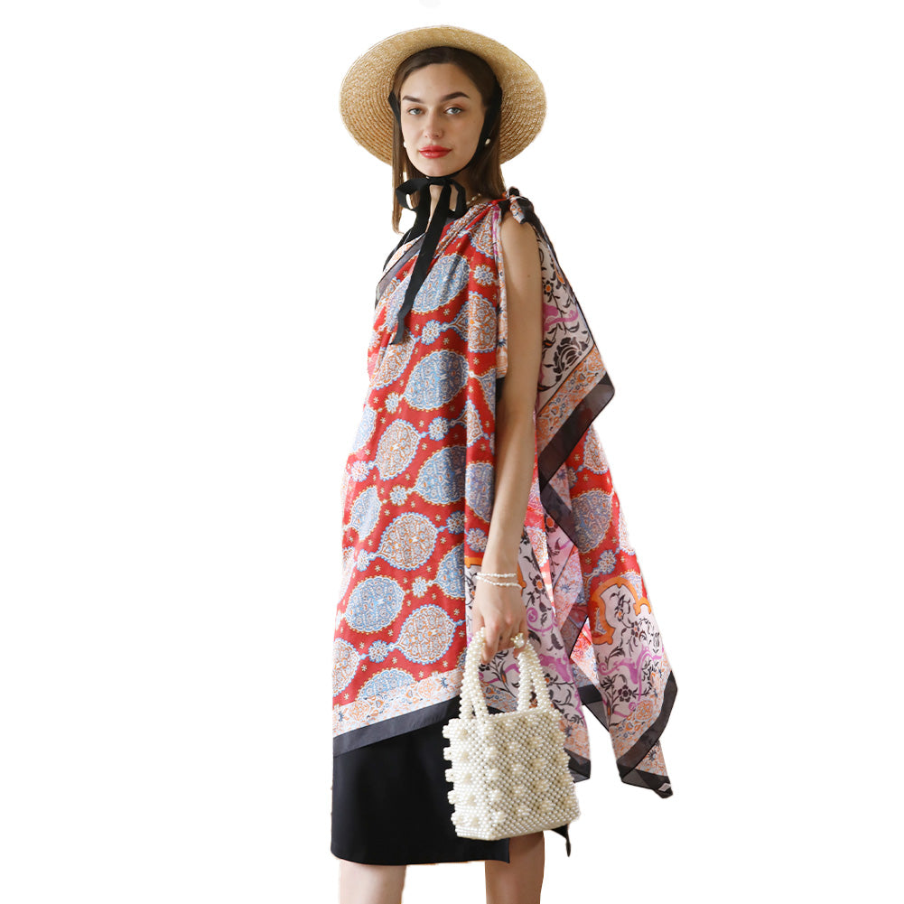 Mulberry Silk Rose Red Long Scarf Women Beach Shawl Swimwear - Free Shipping