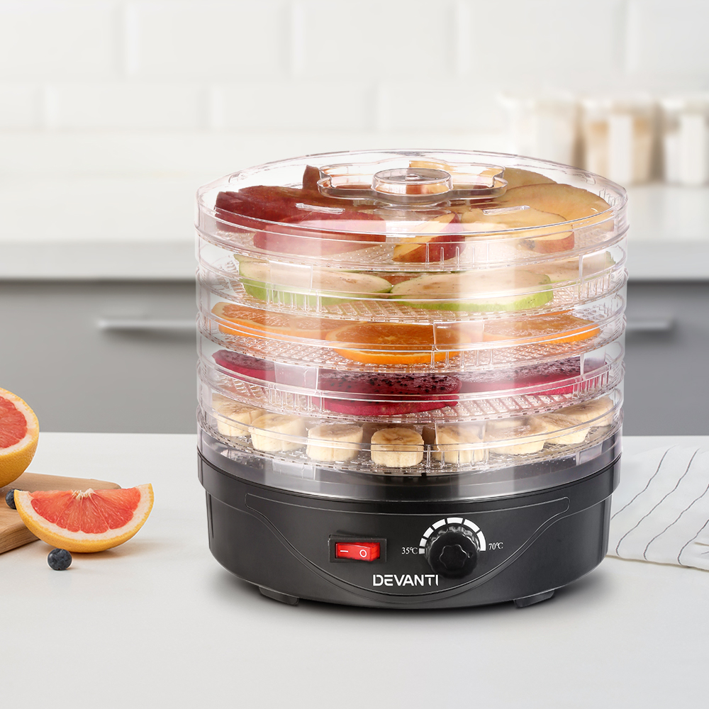 Devanti 5 Tray Food Dehydrator Jerky Dryer - Black