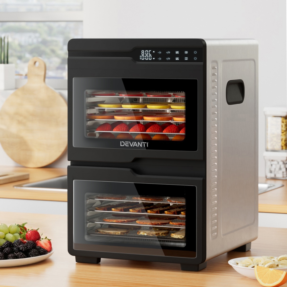 Devanti 12 Trays Food Dehydrator with Dual-Zone Stainless Steel Fruit Jerky Dryer