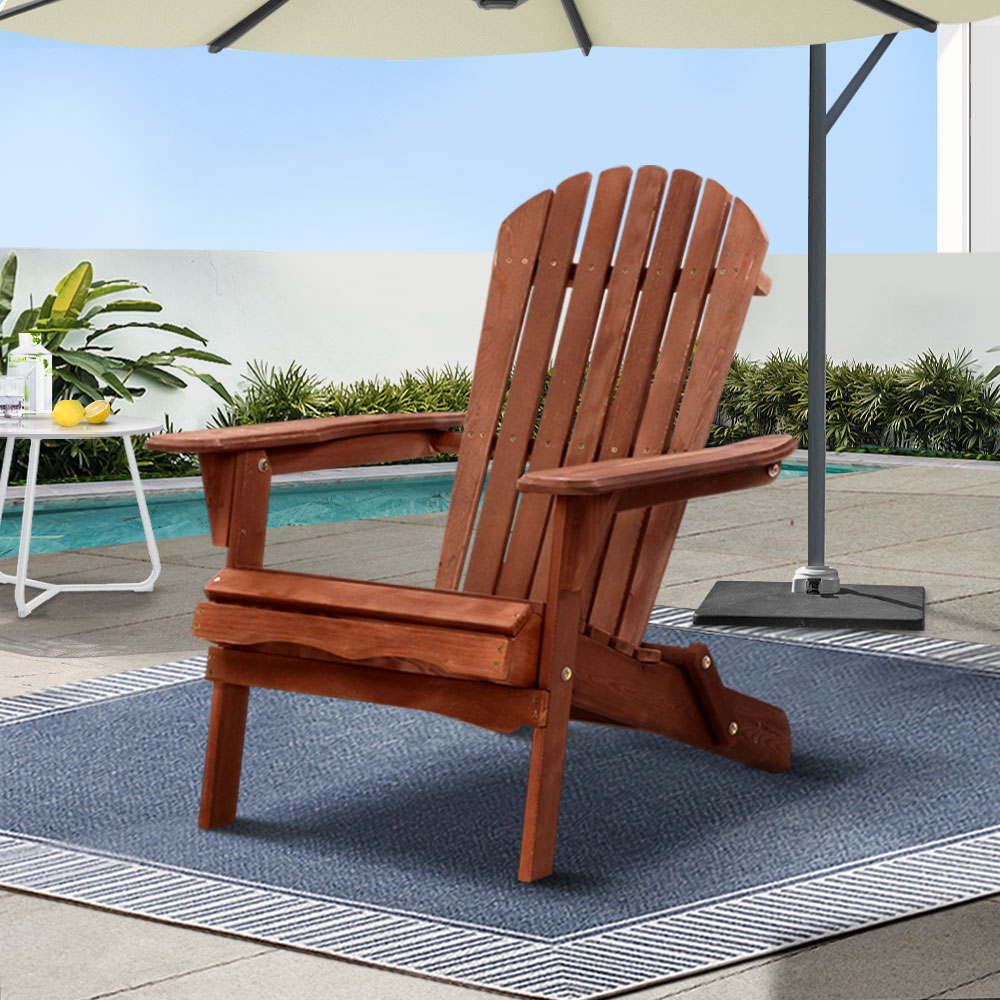Gardeon Wooden Folding Adirondack Beach Chair - Brown