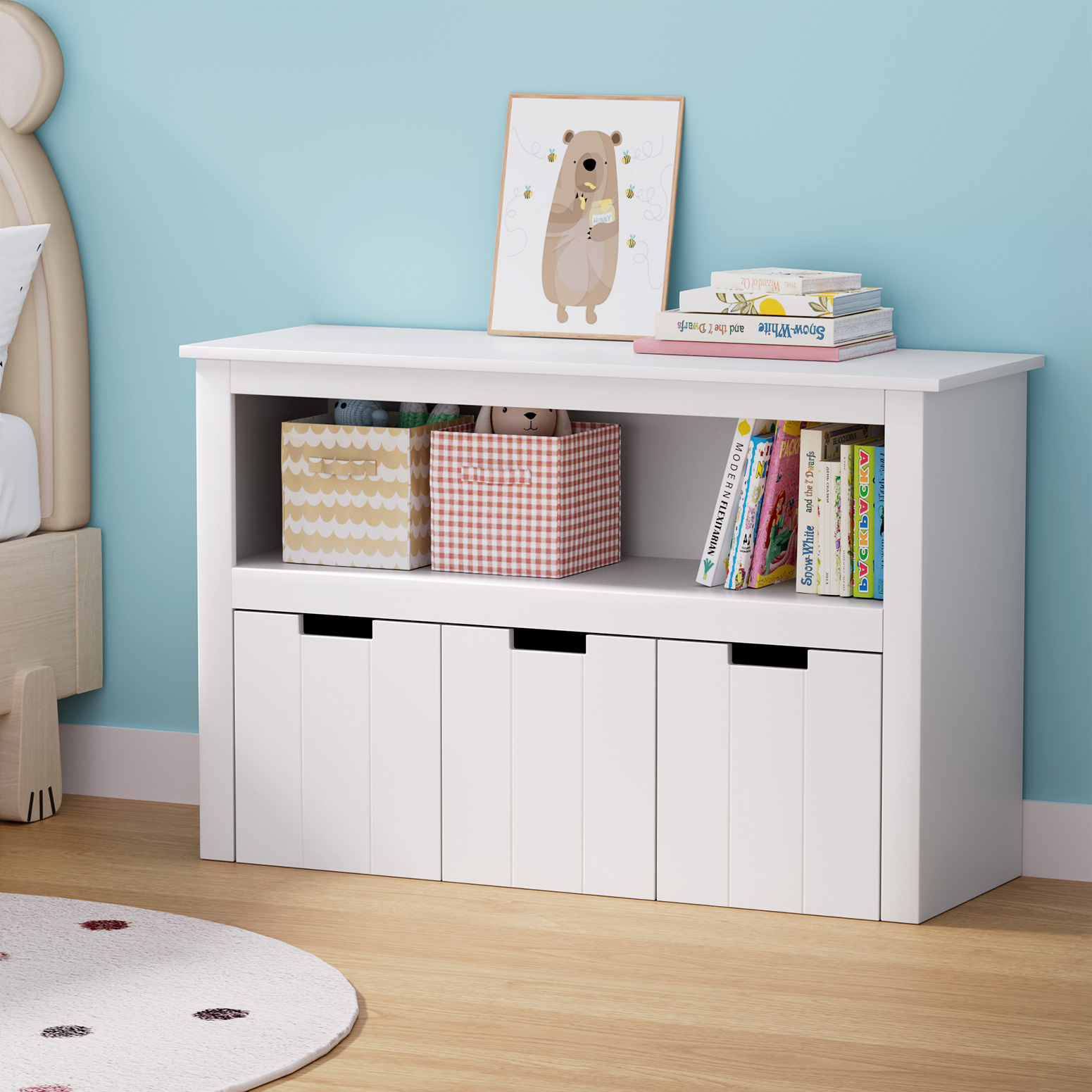 Keezi Kids Bookshelf 3 Drawers Toy Organiser Display Bookcase