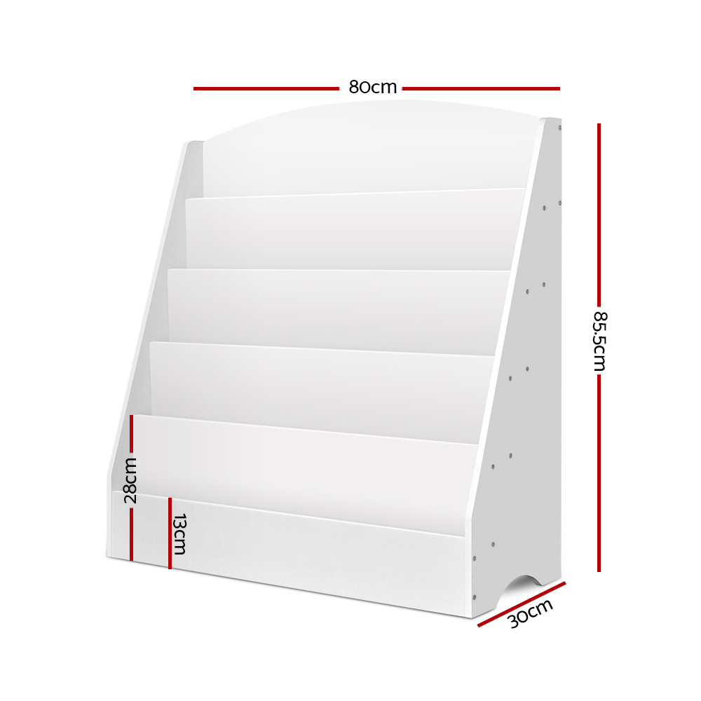 Keezi 5 Tiers Kids Bookshelf Magazine Shelf White - Image 4