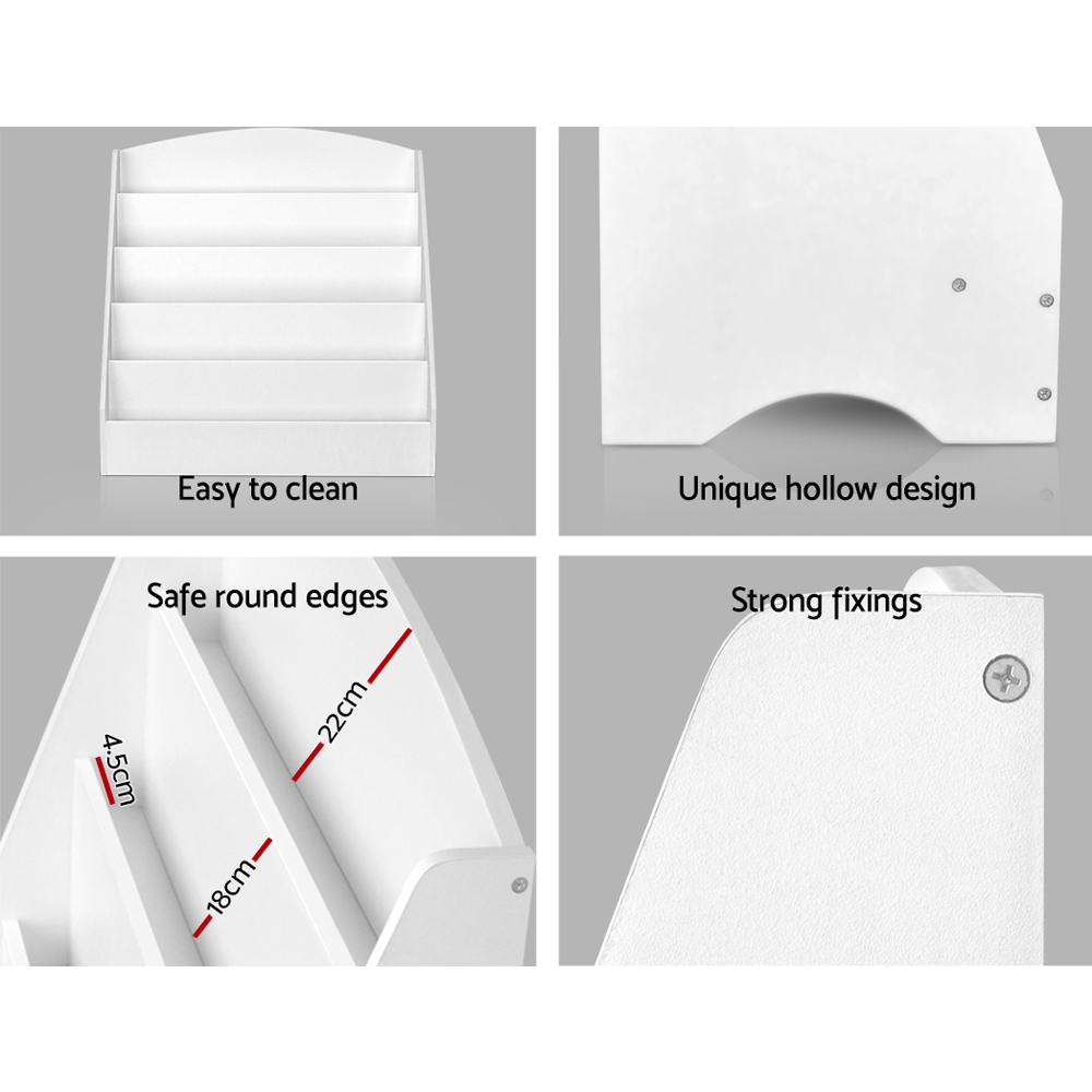Keezi 5 Tiers Kids Bookshelf Magazine Shelf White - Image 7
