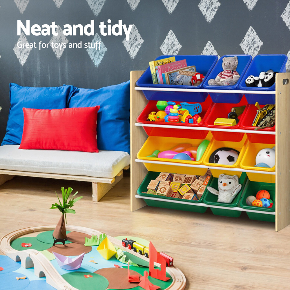Keezi Kids Toy Box 12-Bin Bookshelf Organiser - Image 4