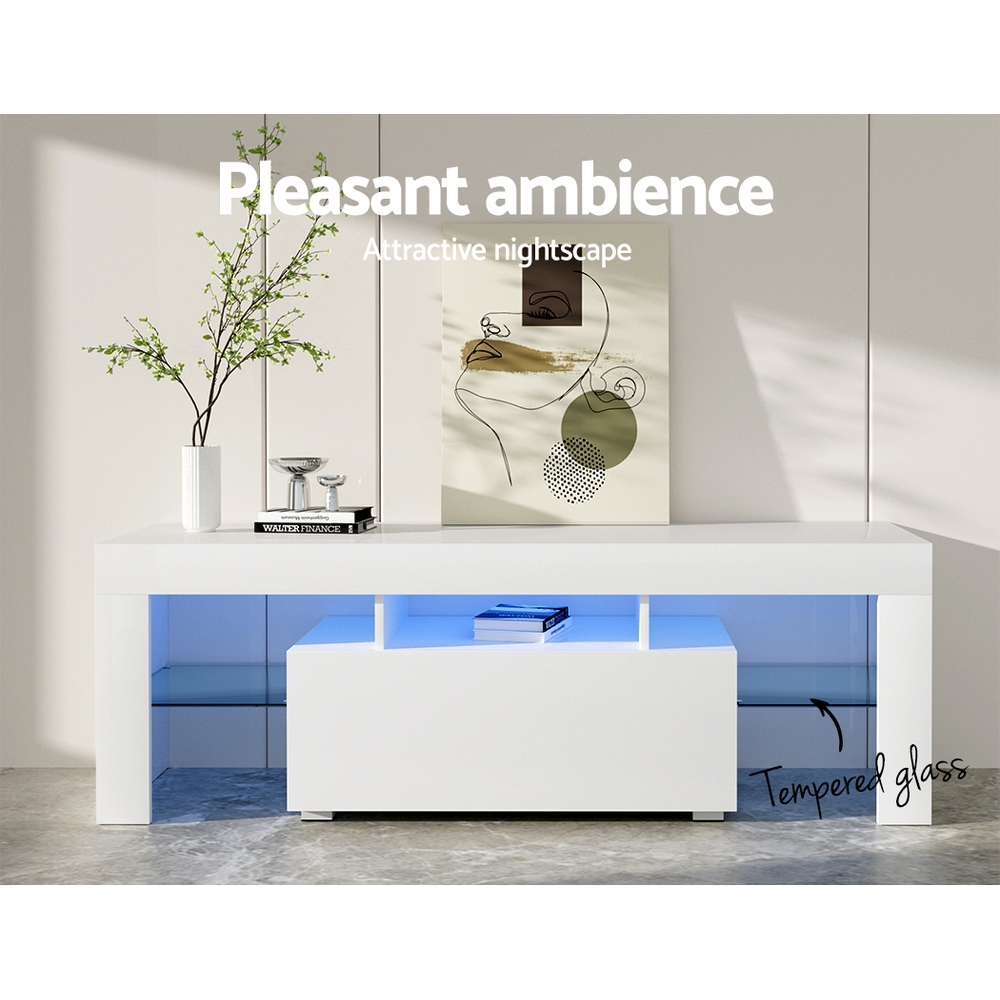 Artiss TV Entertainment Unit with LED Lights - 130cm Elo White - Image 5