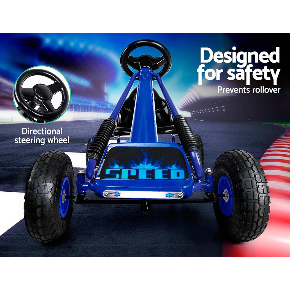 Rigo Kids Pedal Racing Go-Kart with Rubber Tyres Blue - Image 4
