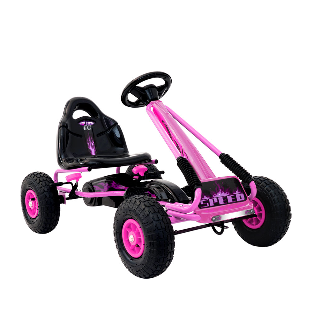 Rigo Kids Pedal Racing Go-Kart with Rubber Tyres Pink