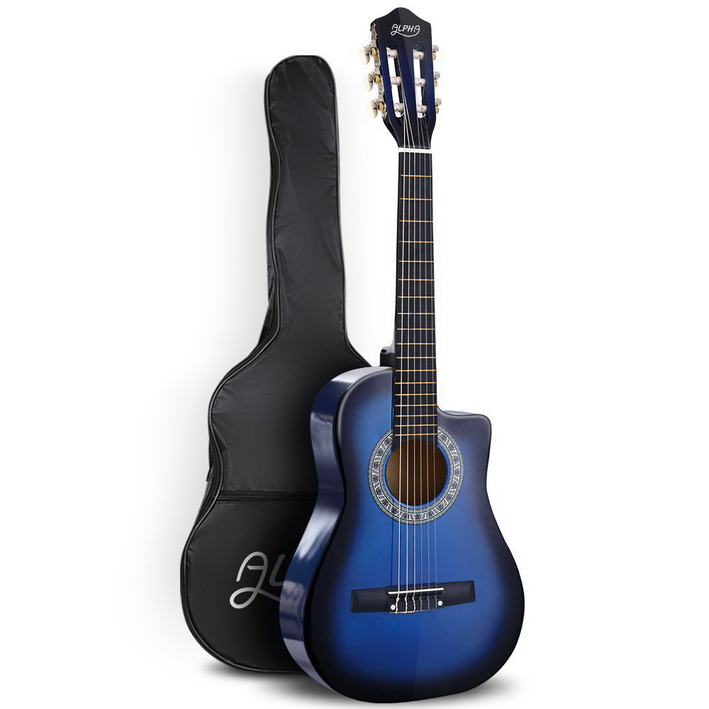 Alpha 34-Inch Blue Wooden Classical Guitar Starter Kit for Kids