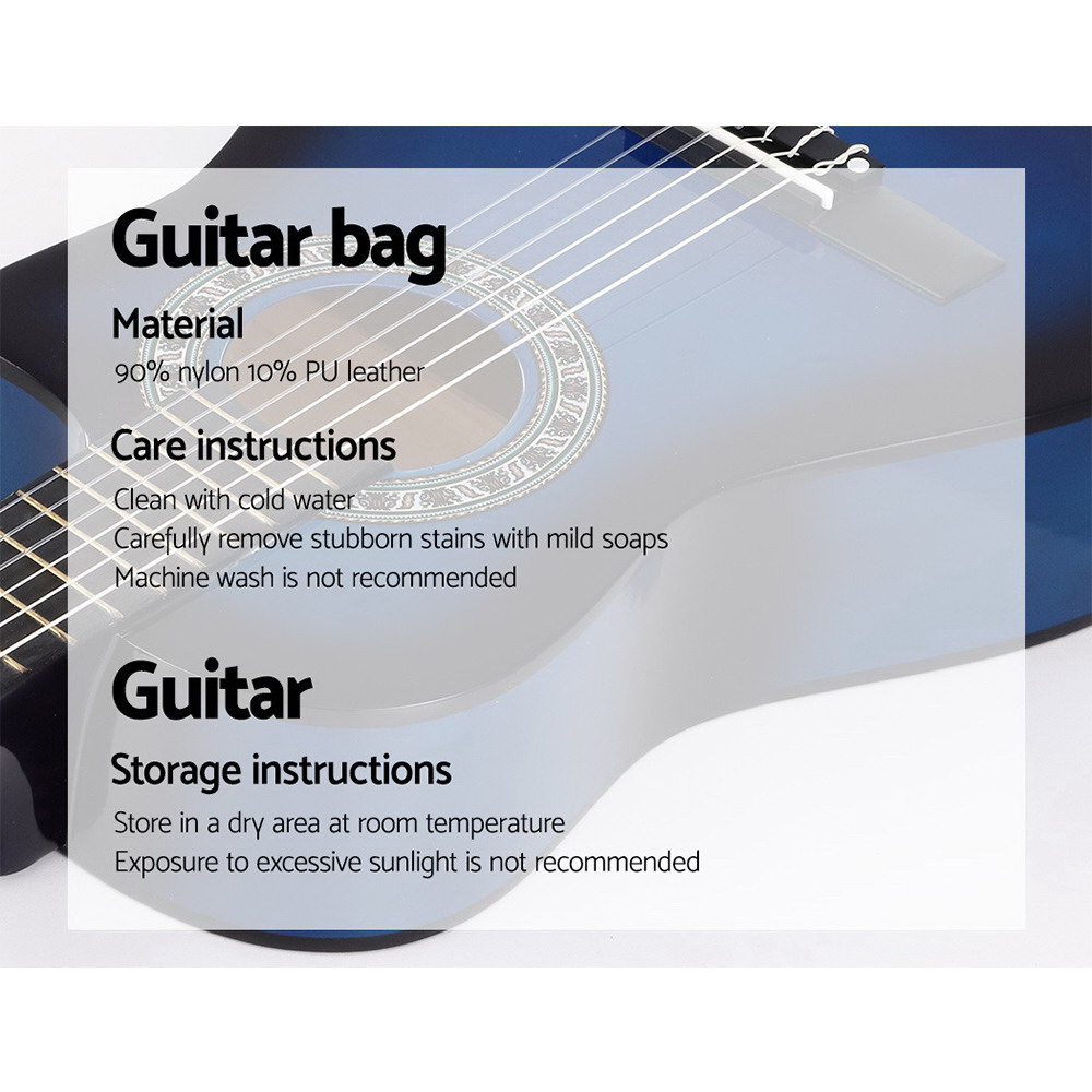 Alpha 34-Inch Blue Wooden Classical Guitar Starter Kit for Kids - Image 6