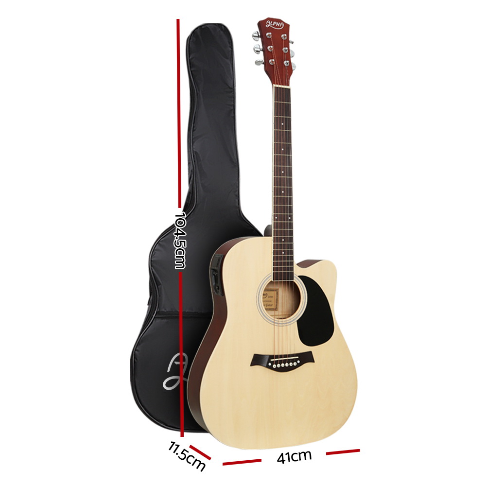 Alpha Acoustic Guitar with Equaliser and Stand - Wood - Image 2