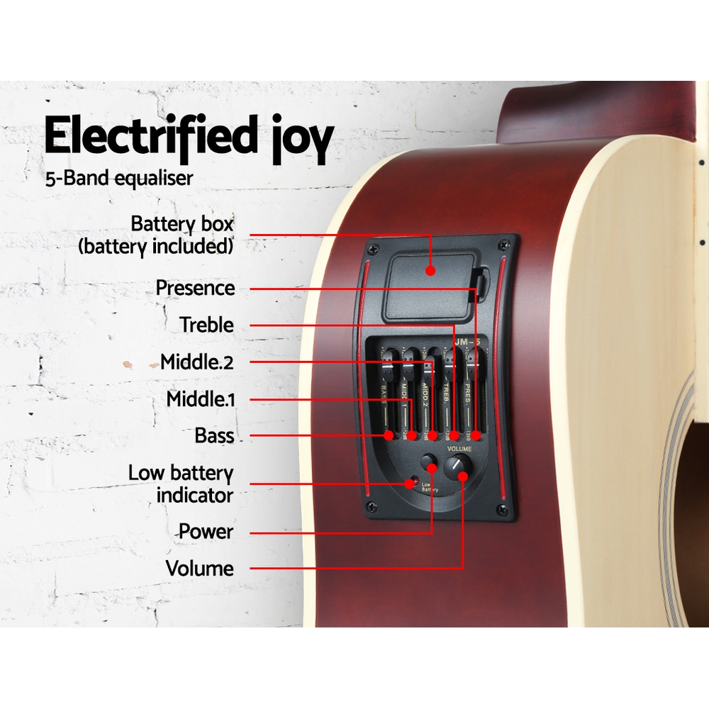 Alpha Acoustic Guitar with Equaliser and Stand - Wood - Image 4