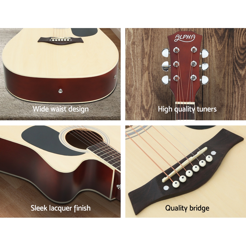 Alpha Acoustic Guitar with Equaliser and Stand - Wood - Image 7