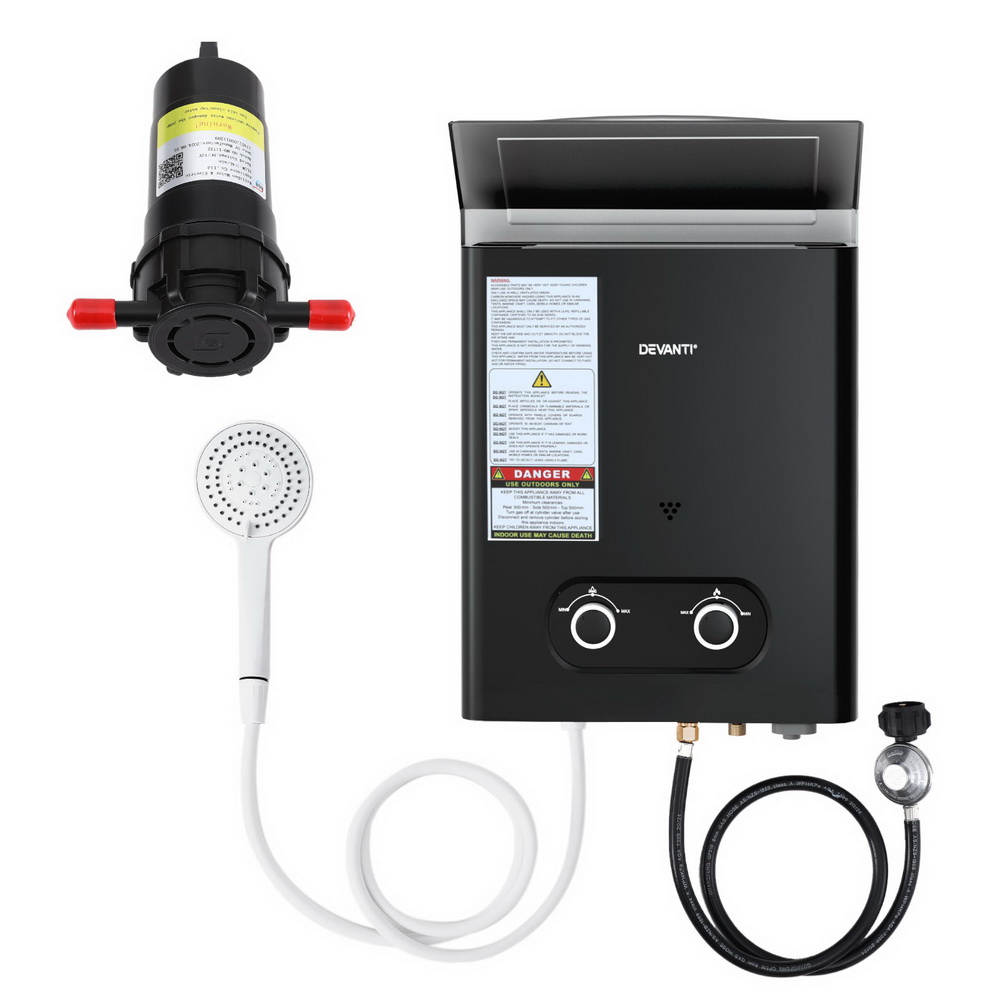 Devanti Portable Gas Water Heater LPG-Powered System with Pump - Black - Image 3