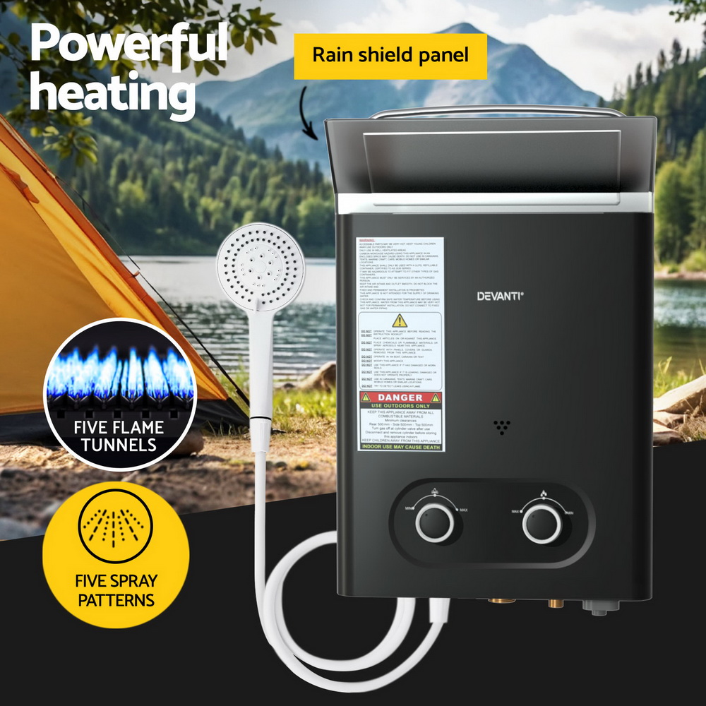 Devanti Portable Gas Water Heater LPG-Powered System with Pump - Black - Image 4