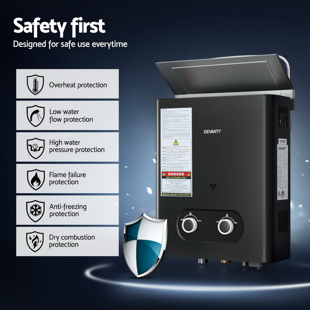 Devanti Portable Gas Water Heater LPG-Powered System with Pump - Black - Image 6