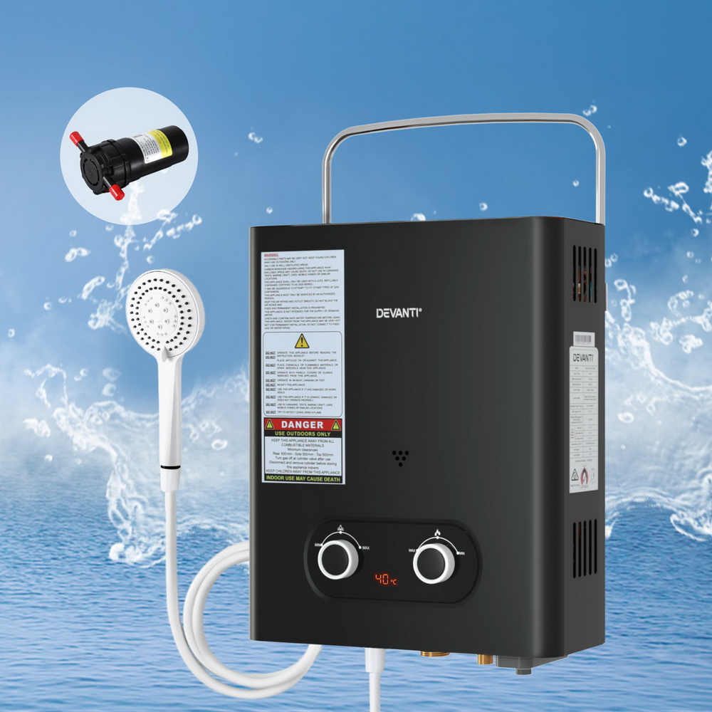 Devanti Portable Gas Water Heater LPG-Powered System with Pump - Black - Image 8