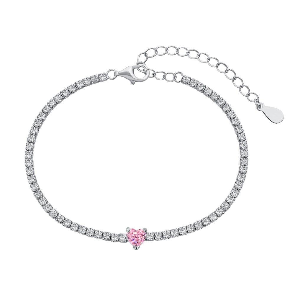 S925 Silver Rhodium Plated Pink CZ Bracelet, Premium Fine Jewellery - Free Shipping