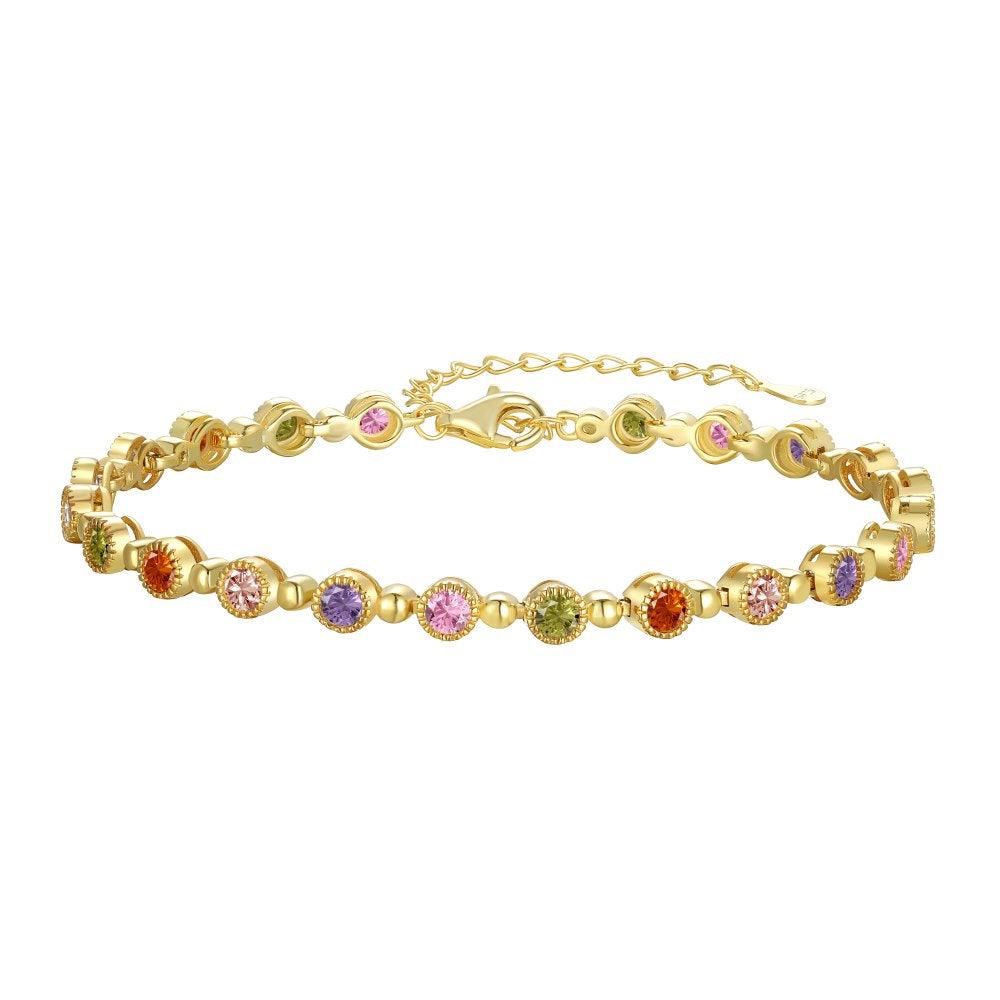 Gold Plated Cubic Zirconia Round Summer Style Tennis Bracelet - Free Shipping