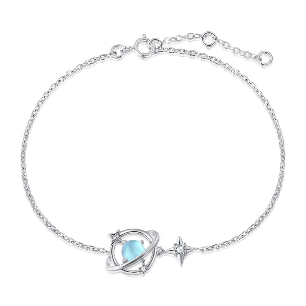 Sterling Silver Rotating Planet Star CZ Tennis Bracelet - Free Shipping