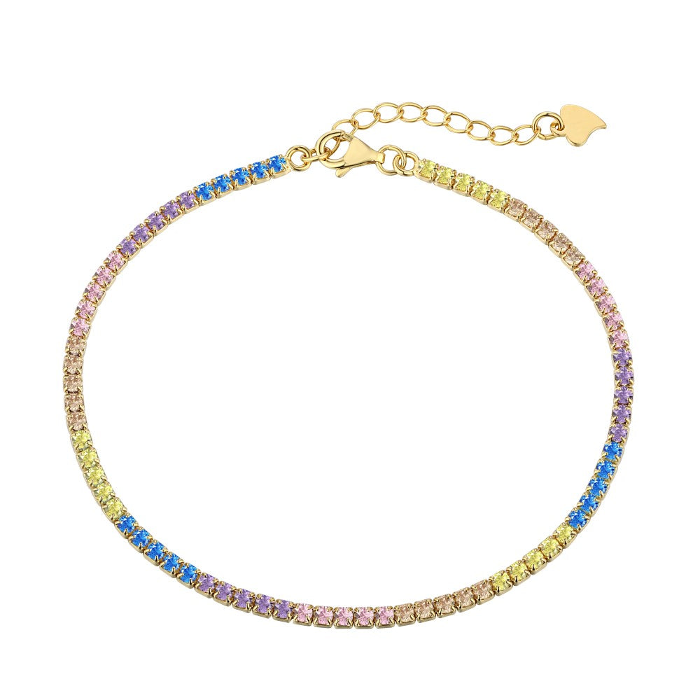 Elegant Rainbow CZ Tennis Bracelet in Gold Plated, Jewellery Gifts - Free Shipping