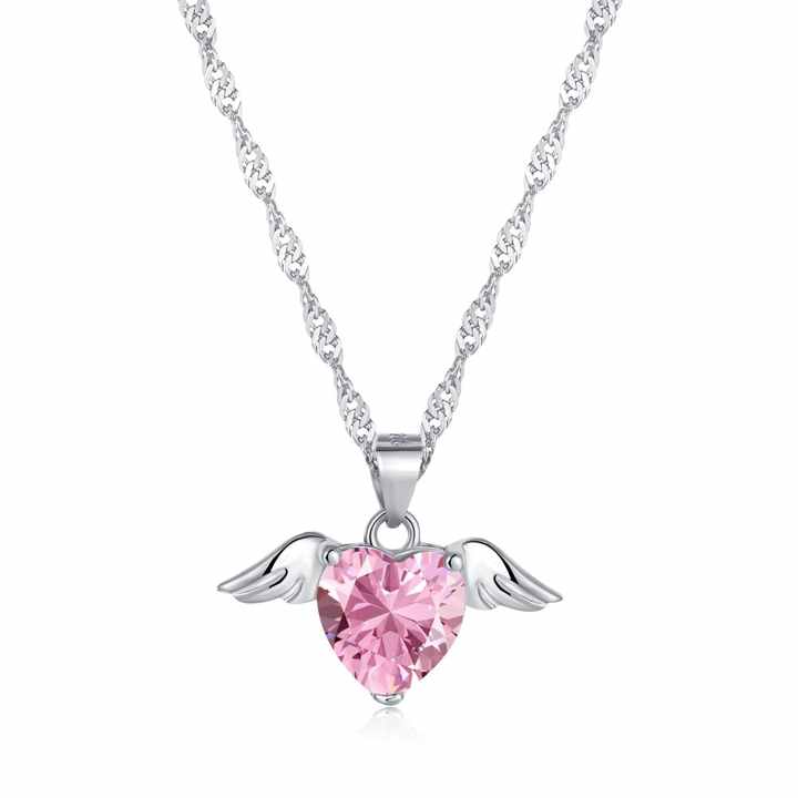 Rose Gold Pavé Heart & Angel Wings Necklace Women, Essence of Love - Free Shipping