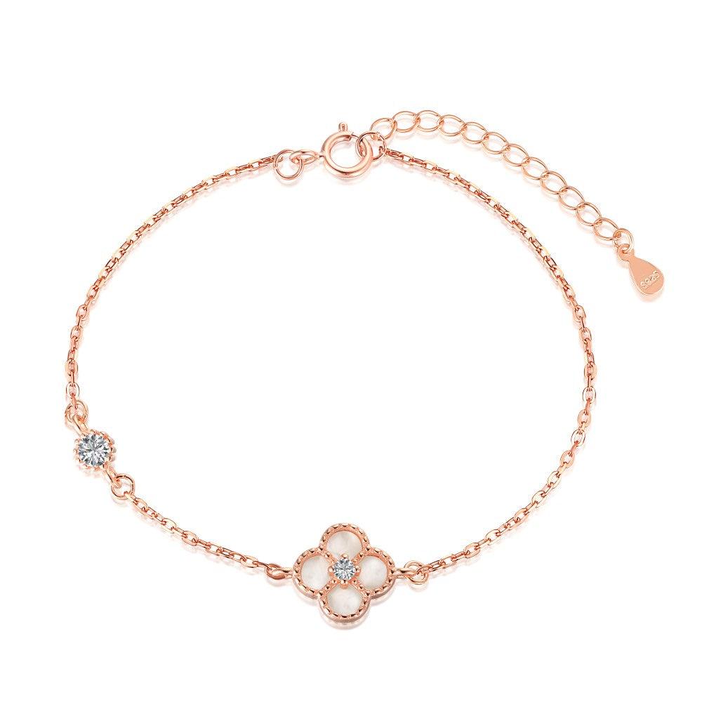 Red Gold Plated Clear White Four Leaf Clover Bracelet - Free Shipping