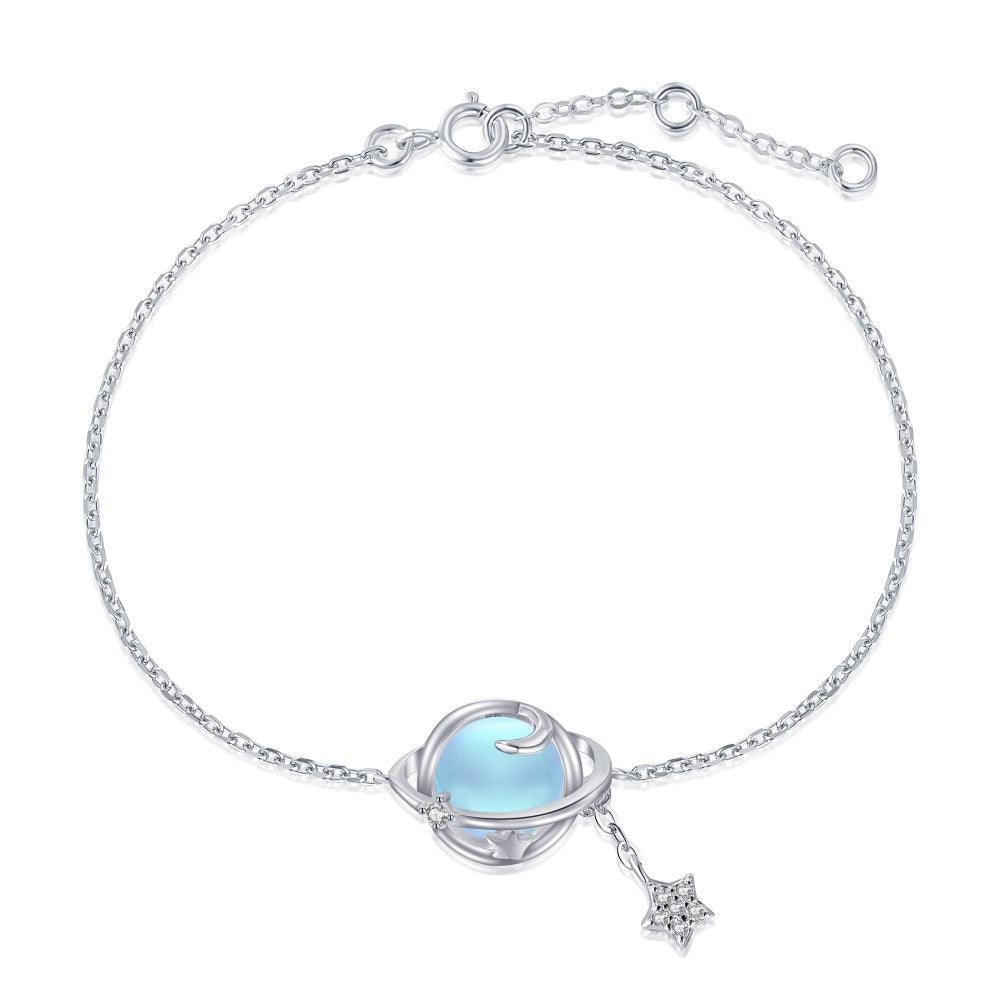 Sterling Silver Planet Star CZ Link Chain Bracelet - Free Shipping