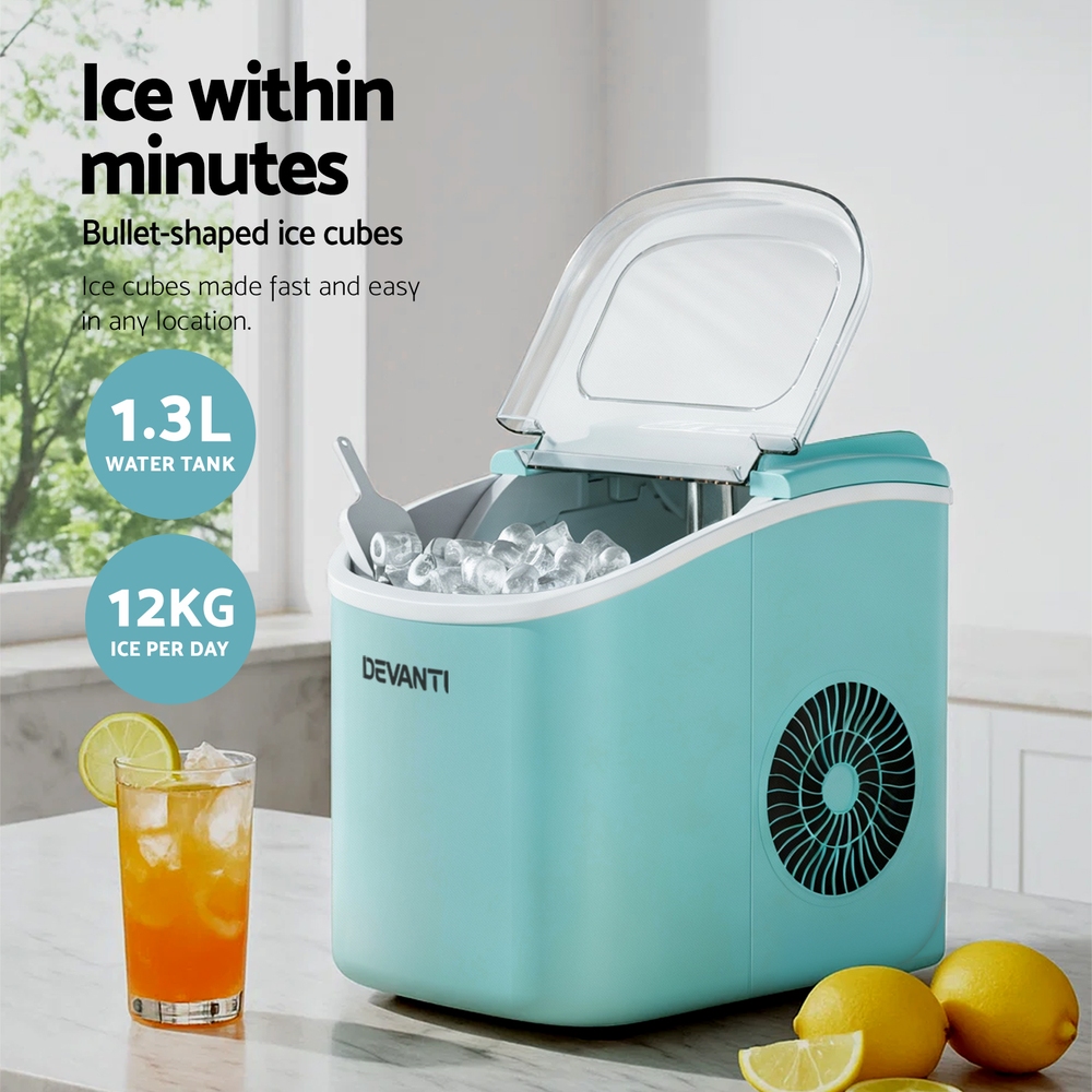 Devanti 12kg Ice Maker Machine Self Cleaning Green - Image 3