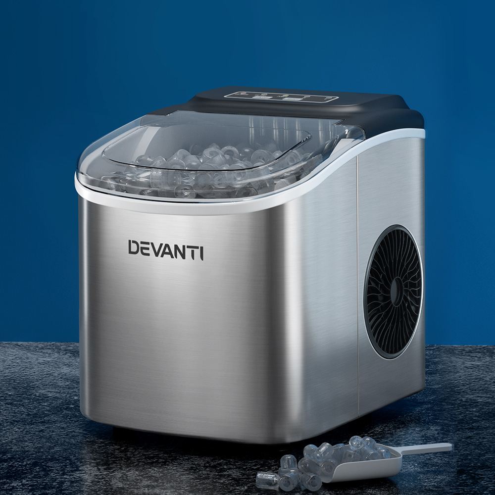 Devanti 12kg Portable Countertop Automatic Ice Maker Machine - Silver