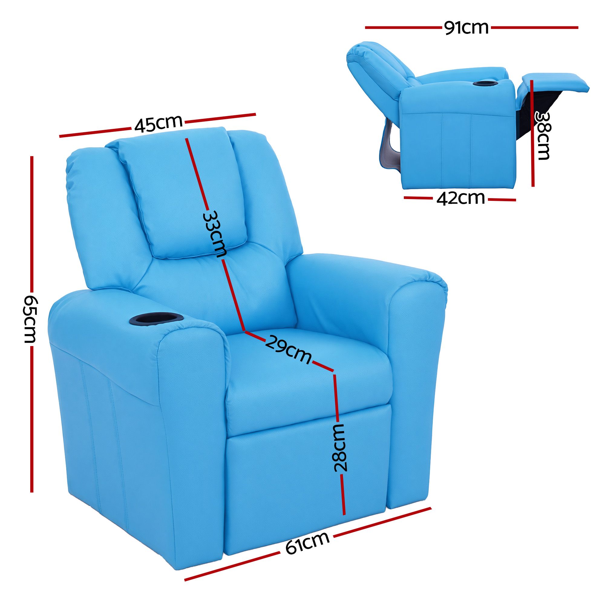 Keezi Kids Recliner Chair - Blue PU Leather - Image 2