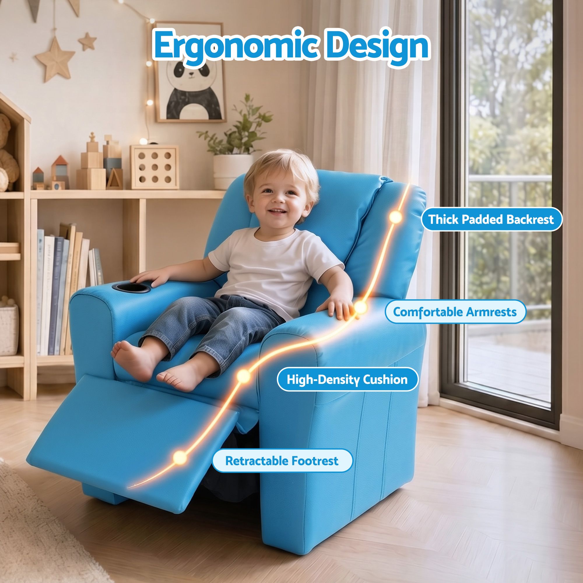 Keezi Kids Recliner Chair - Blue PU Leather - Image 5