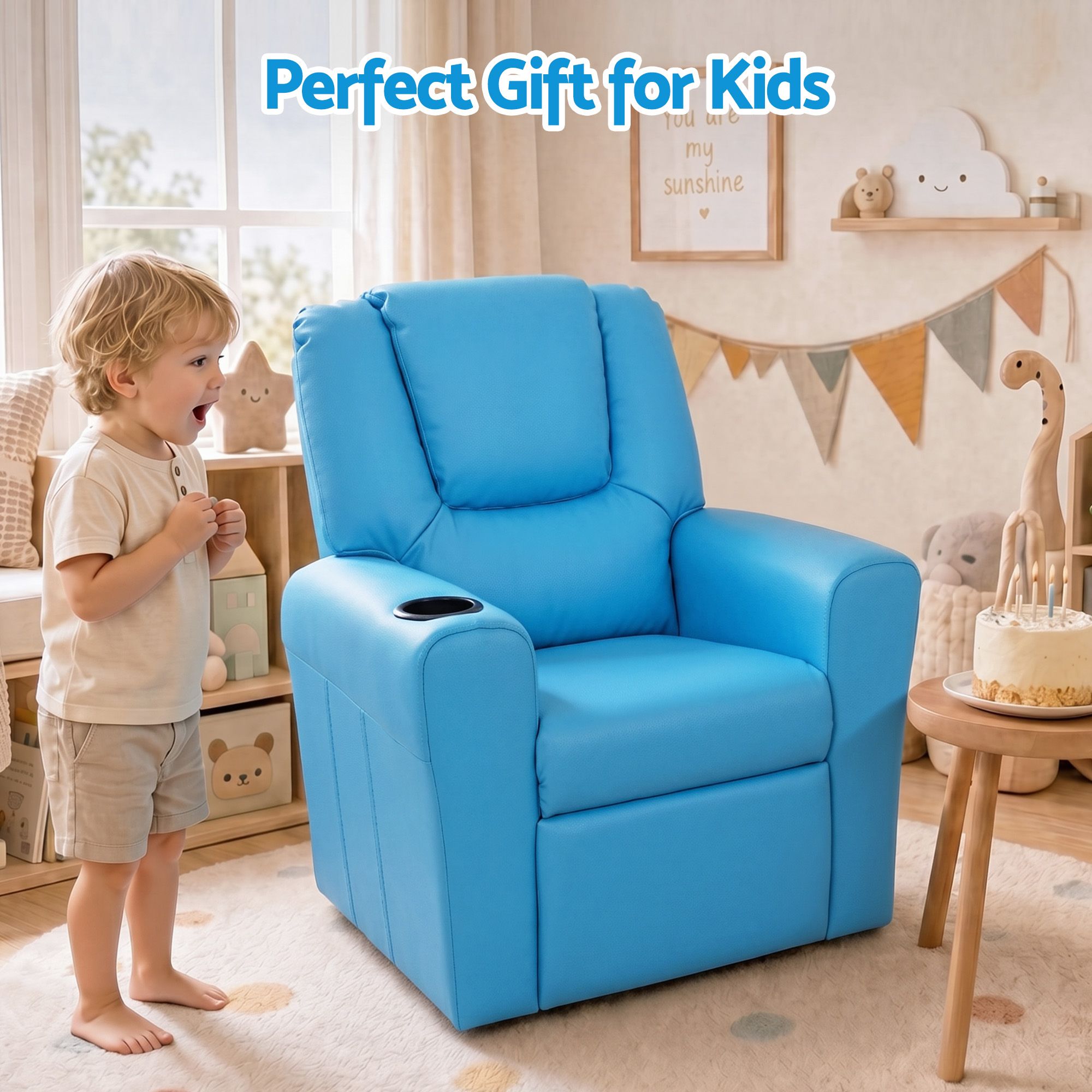Keezi Kids Recliner Chair - Blue PU Leather - Image 8