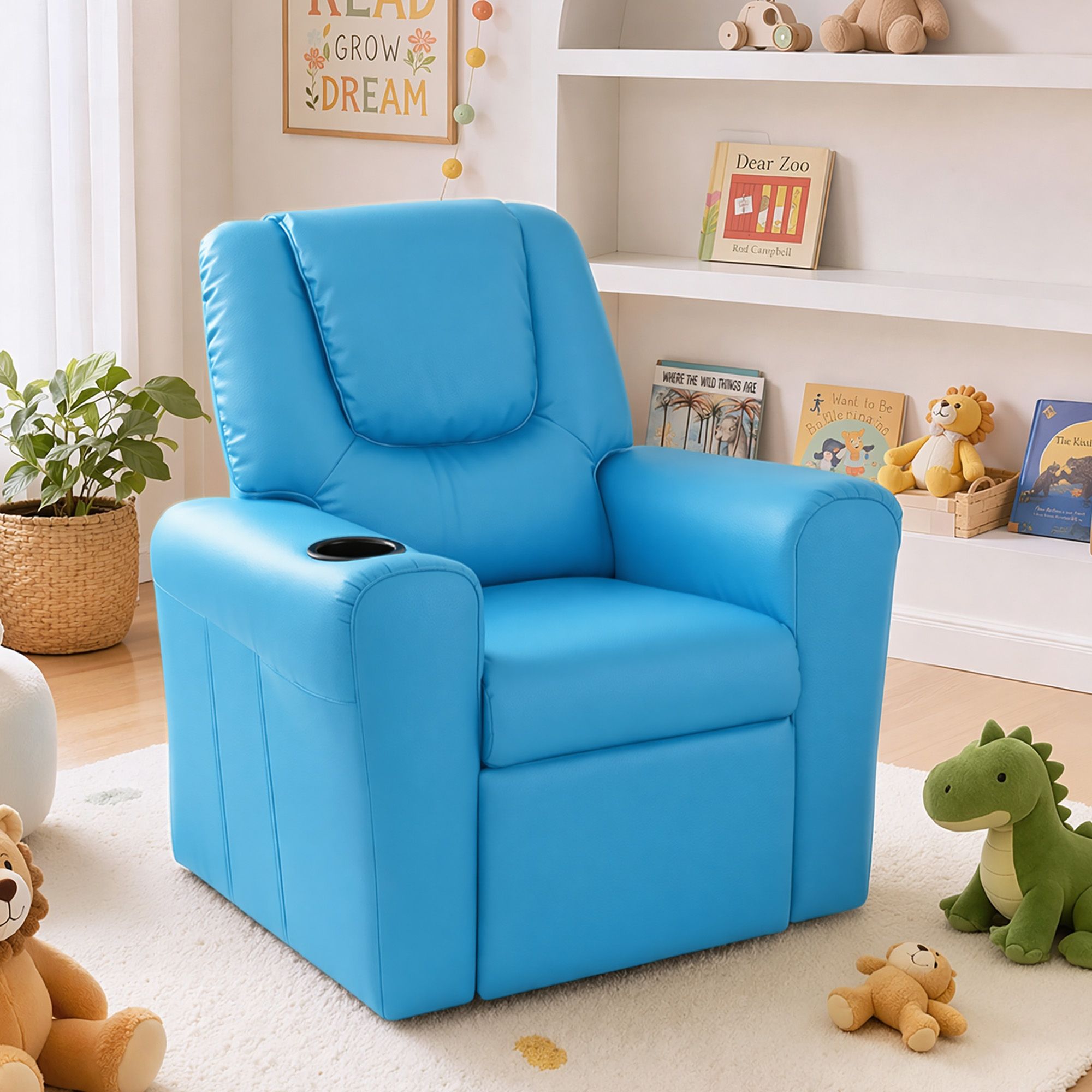 Keezi Kids Recliner Chair - Blue PU Leather - Image 9