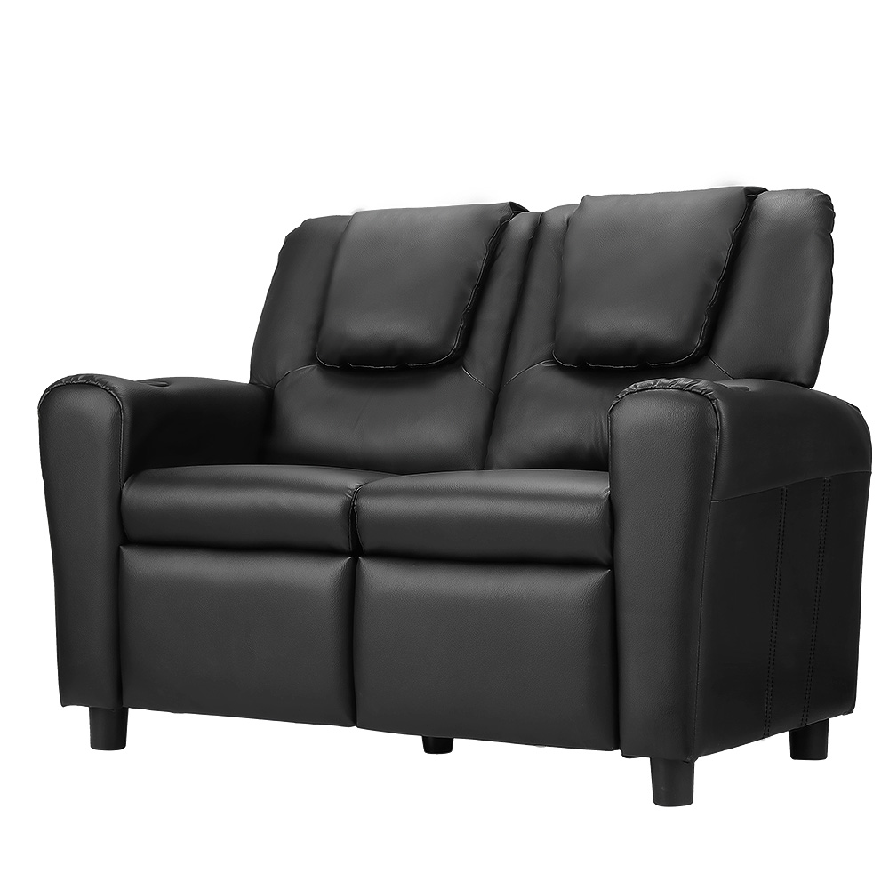 Keezi Kids Double Recliner Chair PU Leather Sofa Lounge Black