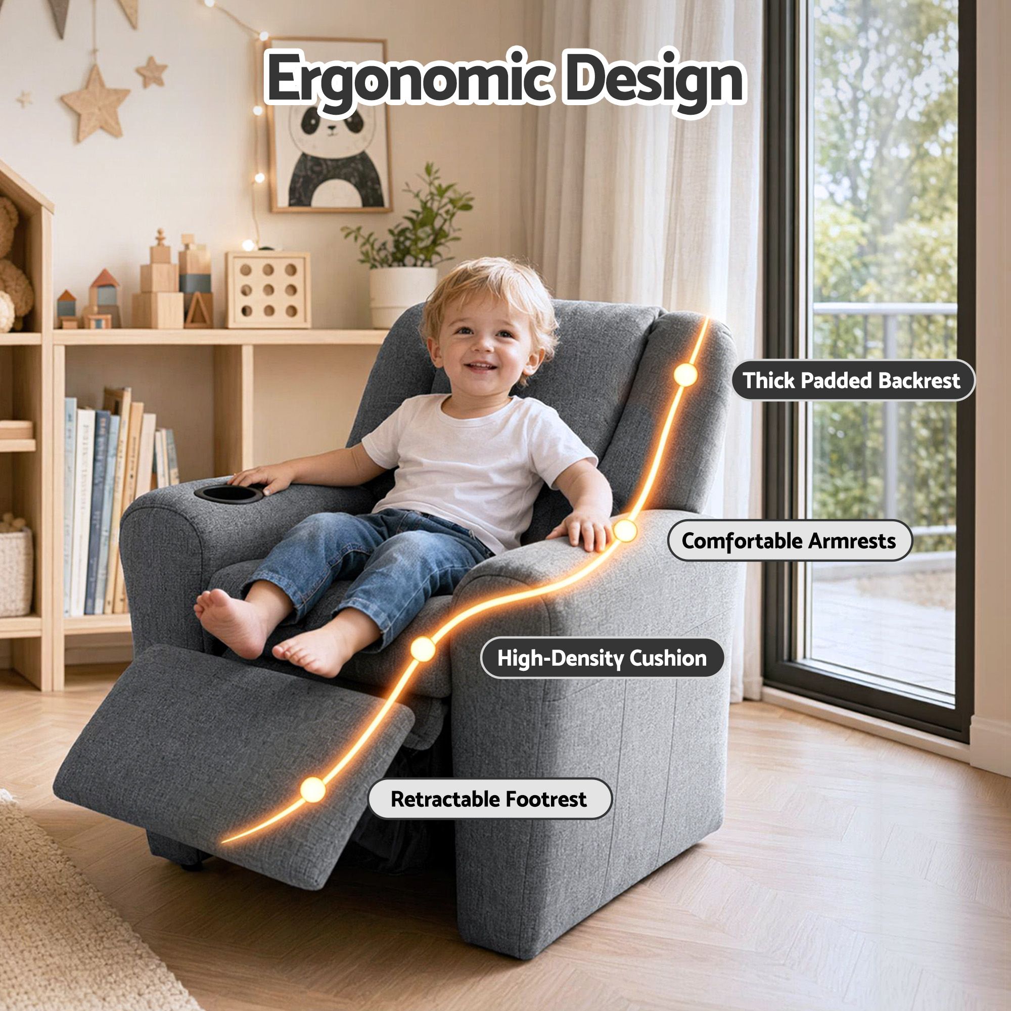 Keezi Kids Grey Linen Recliner Armchair - Image 5
