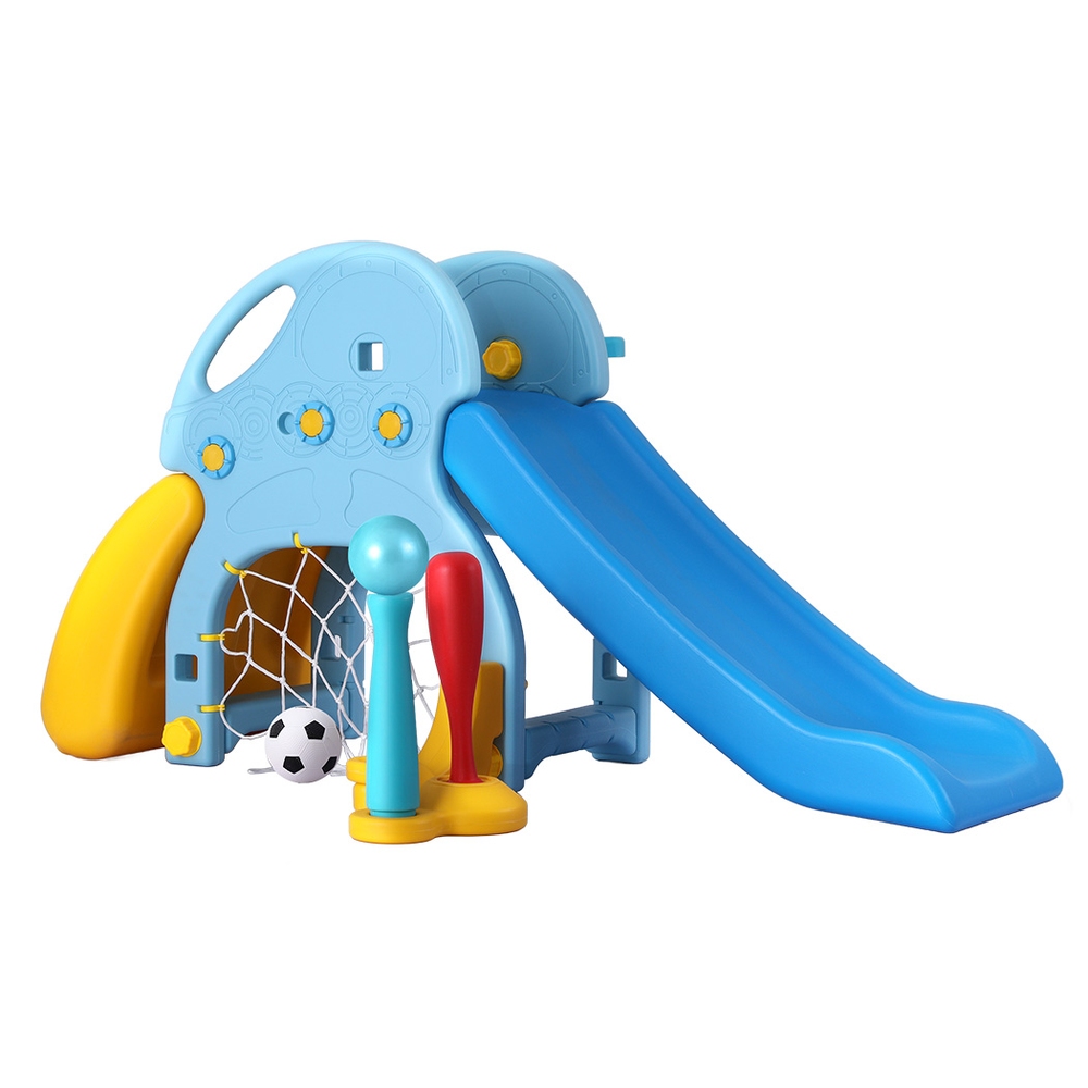 Keezi Kids Slide Set Baseball Bat Basketball Hoop 120cm Blue