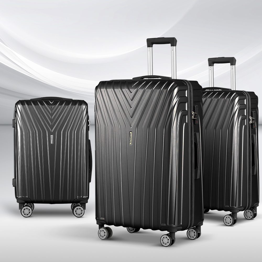 Wanderlite 3 Piece Luggage Set 20 24 28 Inch Black