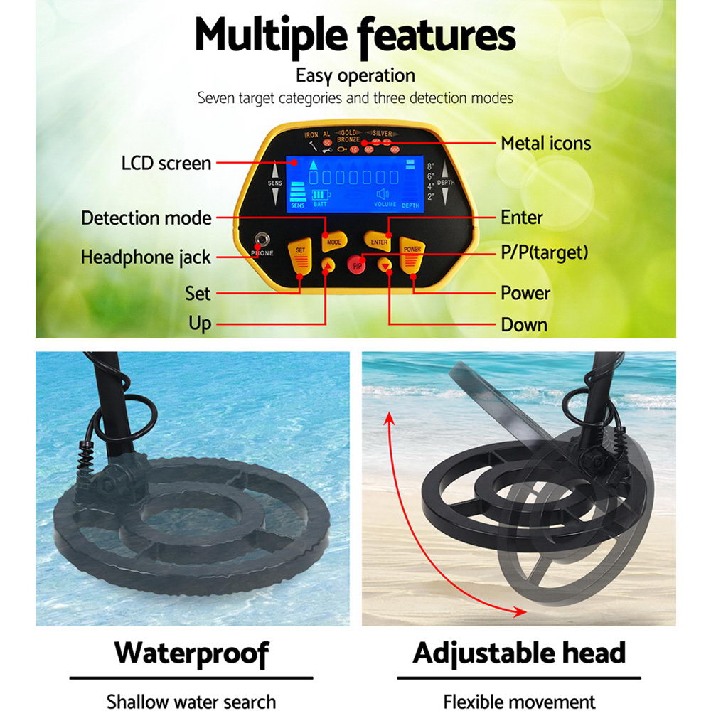 Metal Detector 180MM Deep Waterproof Treasure Hunter Gold Digger Yellow - Image 4