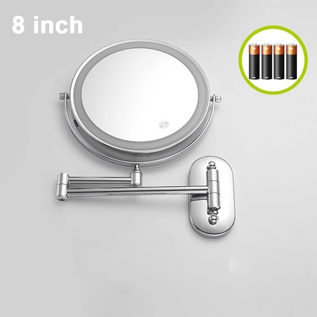 Silver 8" Wall-Mounted USB Smart LED Makeup Mirror, 3x Magnification