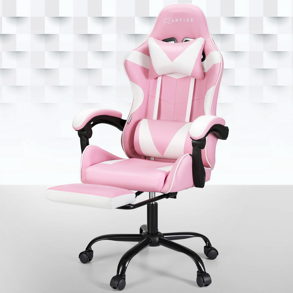 Artiss 2-Point Massage Ergonomic Gaming Chair with Footrest - Pink
