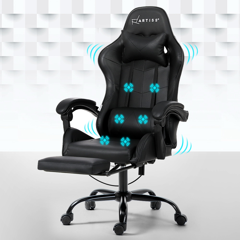 Artiss 6 Point Massage Gaming Office Chair (Footrest, Black)