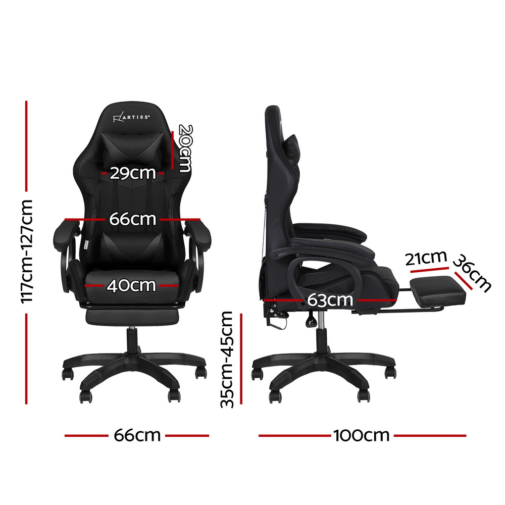 Artiss Gaming Office Chair 12 RGB LED Massage Black - Image 2