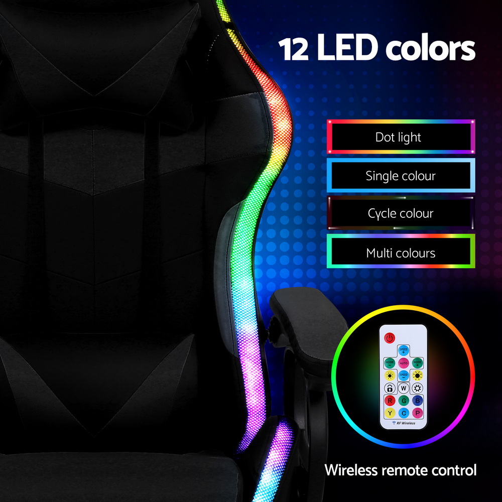 Artiss Gaming Office Chair 12 RGB LED Massage Black - Image 6