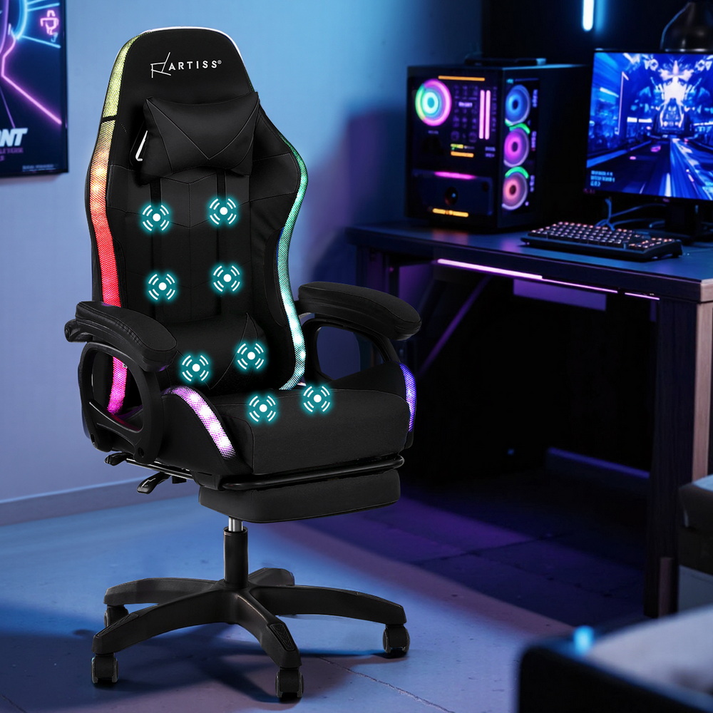 Artiss Gaming Office Chair 12 RGB LED Massage Black - Image 7