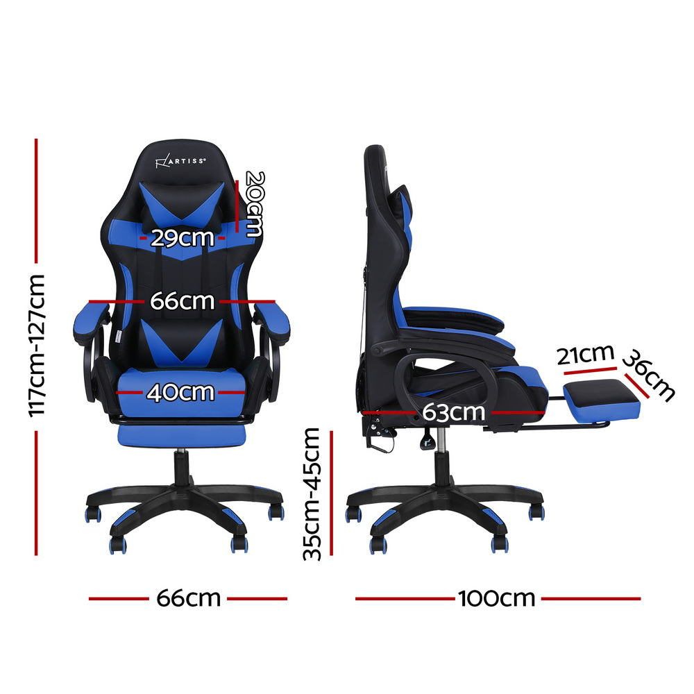 Artiss Gaming Office Chair 12 RGB LED Massage Blue - Image 2