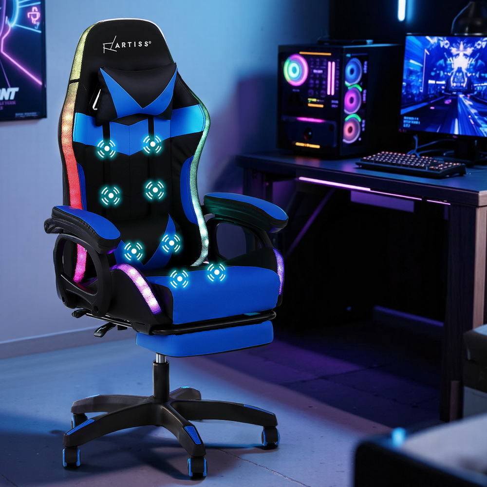 Artiss Gaming Office Chair 12 RGB LED Massage Blue - Image 7
