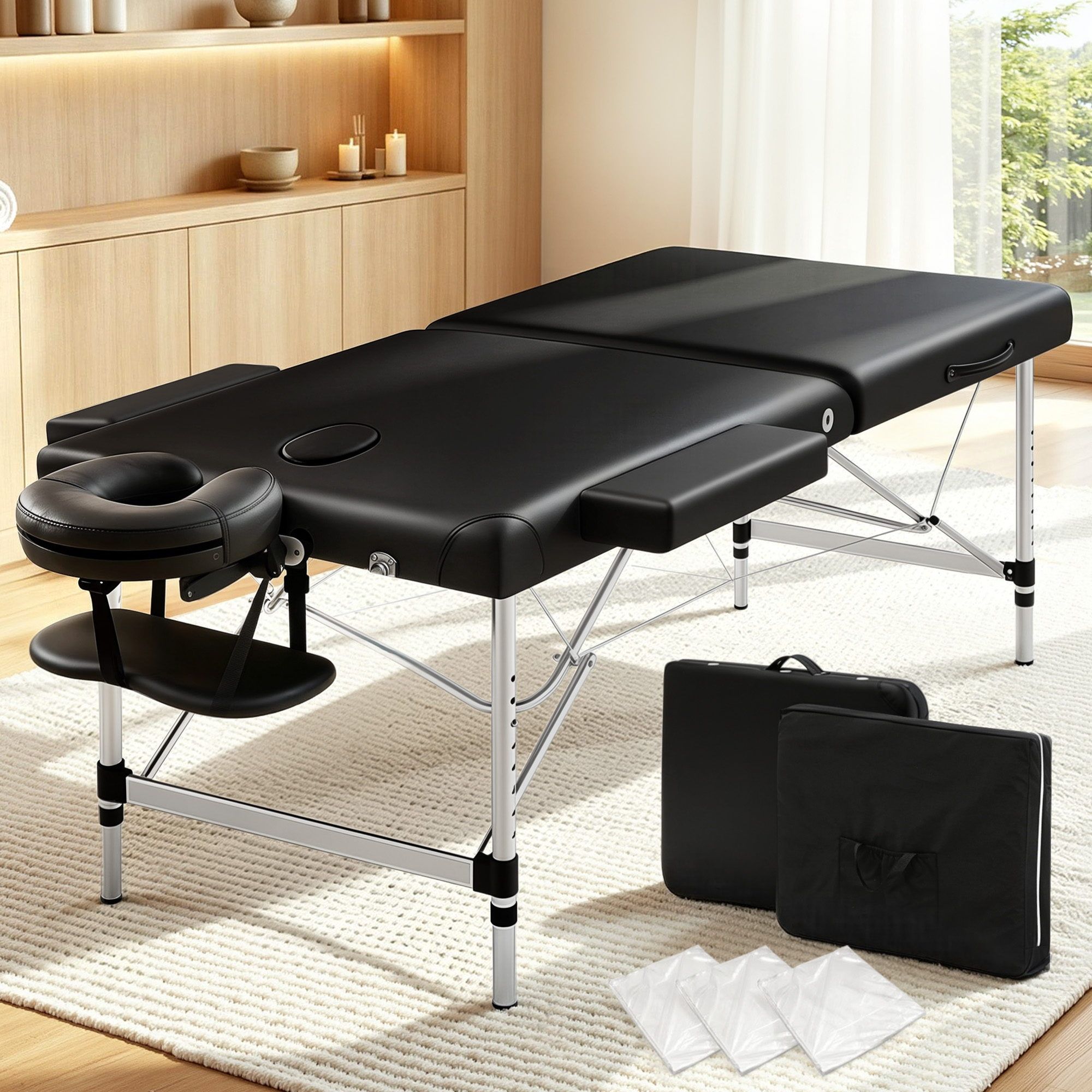 Zenses 75cm 2-Fold Portable Aluminium Massage Beauty Bed Black