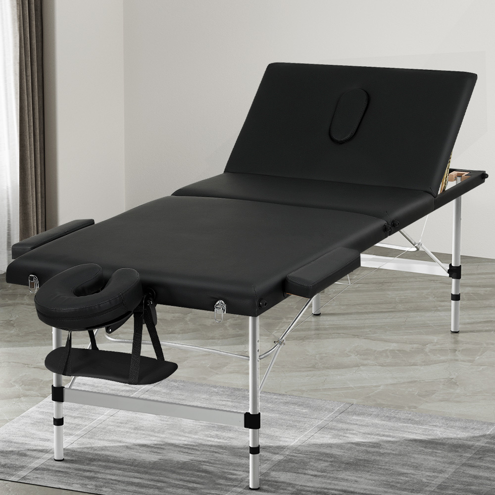 Zenses 85cm Portable 3-Fold Aluminium Beauty Massage Table - Black