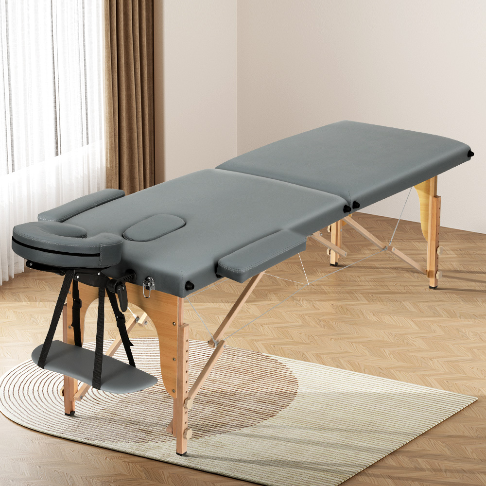 Zenses 56cm Portable 2-Fold Wooden Beauty Massage Table - Grey